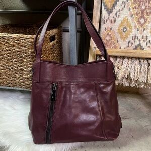 Frye Leather Burgundy Expandable Shoulder Bag.